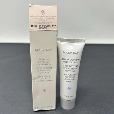 Mary Kay BEIGE 300 Medium Coverage Liquid Foundation White Tube Gray Cap NEW BOX - Image 1 of 2