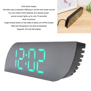 .›LED Mirror Clock USB Plug In AAA Battery Backup Snooze Digital Alarm Clock Wit - Picture 1 of 12