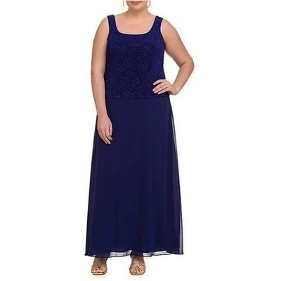 NEW Alex Evenings Jacquard Glitter Chiffon Formal Maxi Gown Dress Navy Blue 22 - Image 1 of 4