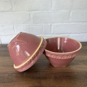 2 Antique 1920s Unmarked McCoy? Pink Yellow Ware Stoneware Bowl Lot Art Deco - Picture 1 of 11