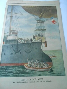 1901 Ballon en pleine mer Le Du Chayla Illustration Gravure - Foto 1 di 1