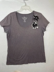 Tommy Hilfiger Prendas para el torso Para Mujer Floral Adornado Cuello Redondo Camiseta Gris Talla XL - Imagen 1 de 7