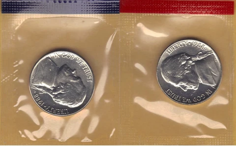 1988-P&D UNCIRCULATED BU JEFFERSON NICKELS IN MINT SET CELLO (2 coins) Cover