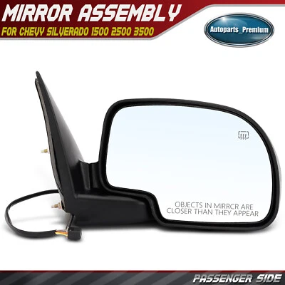 Espejo retrovisor negro pasajero para Chevy Silverado 1500 2500 3500 GMC Sierra 1500 Yukon Foto 1 de 4