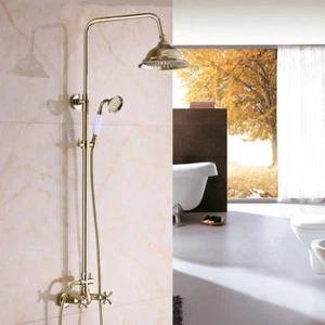Bathroom Gold 8" Rainfall Shower Head Faucet Set +Hand Spray Tub Mixer Taps - Bild 1 von 12