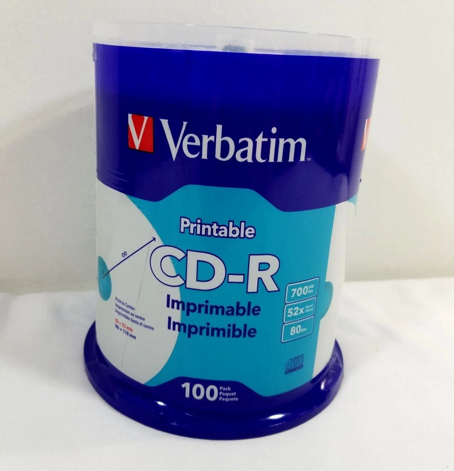 Verbatim Printable CD-R 100 Pack Spindle 700MB 80 Min 52X Speed - Image 1 of 4