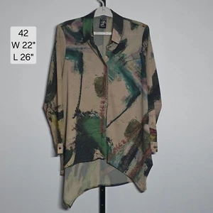 Camisa Crea Concept Cuello Asimétrico Abotonada Patrón Pintura Retro Talla 42 - Imagen 1 de 8