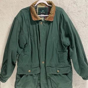 VTG RAINFOREST Jacket Men's L Barn Core Leather Collar Flannel Lined Adjustable - Picture 1 of 17