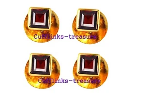 Natural Garnet Gemstone Gold Plated 925 Sterling Silver Tuxedo Buttons set #0988 - Picture 1 of 6
