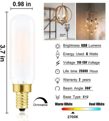 T6 LED, 40W Candelabra Dimmable Chandelier Light Bulbs 2700K Warm White 2pk - Image 1 of 2
