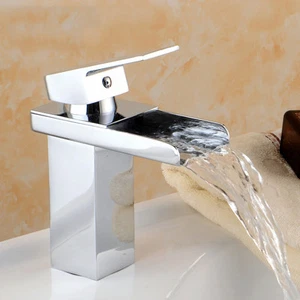 Chrome Waterfall Spout Bathroom Basin Faucet Single Handle & Hole Sink Mixer Tap - Picture 1 of 4
