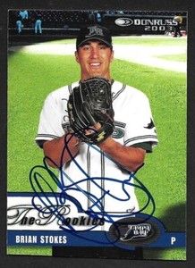 2003 DONRUSS #56  Brian Stokes  ROOKIE  TAMPA BAY RAYS SIGNED AUTOGRAPH AUTO COA