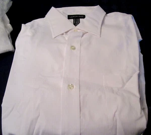 NEW LANDS END SPREAD COLLAR TONAL DRESS SHIRT WHITE ON WHITE 21 37 - Picture 1 of 2