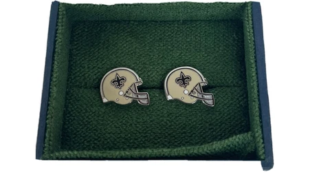 NEW New Orleans Saints Helmet NFL Cufflinks Silver Tone Football NIB Gift Set Cover