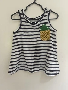 Old Navy Toddler Girls Textured Pineapple Pocket Cotton Striped Tank Top Navy 4T - Picture 1 of 5