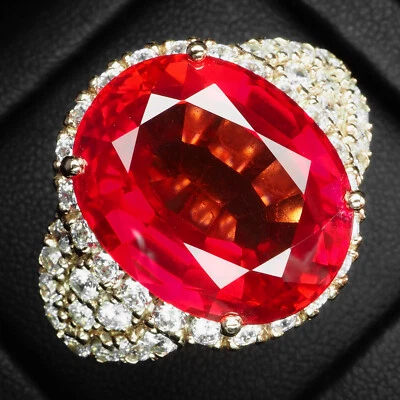 Anillos hechos a mano de plata de ley 925 de 28,10 quilates con zafiro rojo naranja puesta de sol talla 6,5 Foto 1 de 4