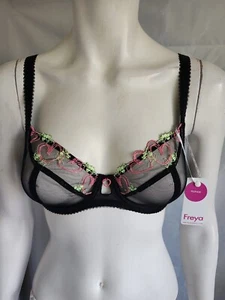FREYA Sujetador Transparente Negro Loveland Floral Sumergir Sexy Transparente Talla 30DD NUEVO - Imagen 1 de 5