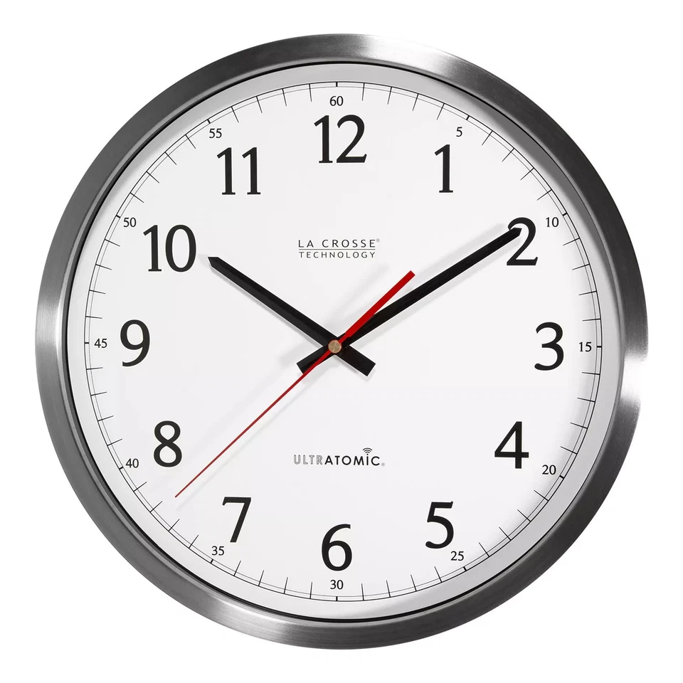 La Crosse Technology 404-1235ua-ss 14 Inch Ultratomic Analog Stainless Steel Wall Clock