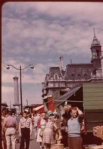 Photograph 35MM Slide Montreal Canada Market Street Old Building People - Picture 1 of 1