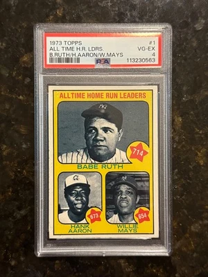 1973 Topps Ruth, Aaron y Mays #1 All Time HR Leaders - PSA 4 - Bastante centrado Foto 1 de 3