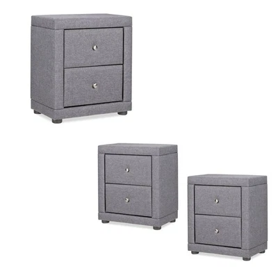 Nachtschrank Nachttisch Set Grau Stoff 1 oder 2 Stück mit Schublade Homestyle4u - Bild 1 von 4