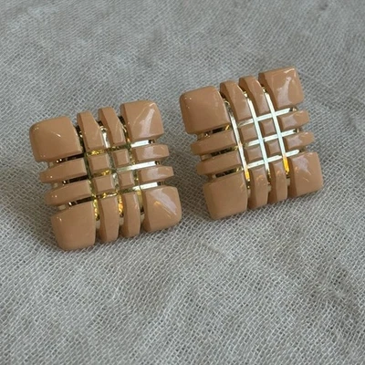 Pendientes Cuadrados Geométricos Retro Tono Oro Rosa Tostado Tachuelas Joyería de Moda Foto 1 de 4