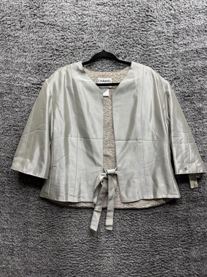 Abrigo Chaqueta Vintage Chanel 1999 Tweed Plateado Talla 44 Foto 1 de 4
