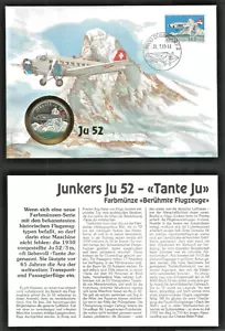 Switzerland 1995 FDC+Coin UNC Swiss Junkers Ju 52 Congo 100 Francs Aero Airplane - Picture 1 of 1