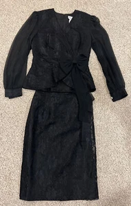 Vintage 90s Stenay 2 Piece Beautiful Skirt Set Black Size 10 182 - Picture 1 of 15