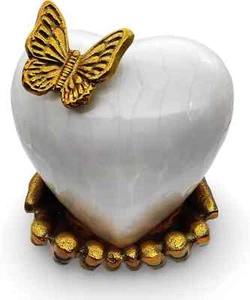 White & Gold Heart Keepsake Large Heart Cremation Urn Hand Shape Stand Butter - Picture 1 of 6