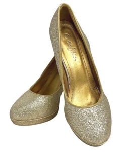 Softer Women's Gold Glitter Platform High Heels. Size 8.5 - Picture 1 of 5