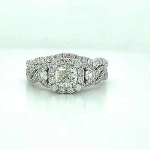 2Ct Princess Lab Created Diamond Wedding Bridal Trio White 14K Gold FN Ring Set - Picture 1 of 14