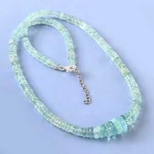 Natural Aquamarine roundella Faceted Beads 18 inch Long String Jewelry1109 - Picture 1 of 9