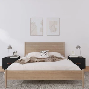 Bedside Cabinets 2 pcs Black 40x34x35 Solid Wood Pine Q6Q9 - Picture 1 of 9