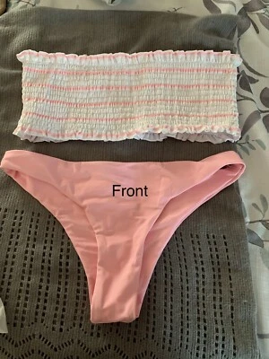 Romwe 2 Piece Swim Suit - Pink And White - Junior’s Medium - Image 1 of 4