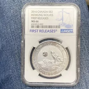 2016 CANADA S $2 HOWLING WOLVES EARLY RELEASES MS 66 3/4 OZ 9999 FINE SILVER NGC - Picture 1 of 3