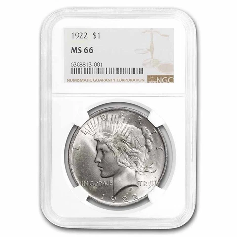 1922 Peace Silver Dollar MS-66 NGC Cover