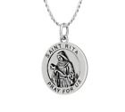 Ladies 925 Sterling Silver 18.5mm Antiqued Saint Rita Medal Pendant Necklace