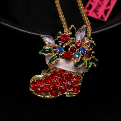 Moda Mujeres Cristal Esmalte Estrás Rojo Navidad Calcetín Suéter Collar Foto 1 de 3