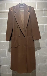 Vintage Brown Perry Ellis Portfolio Winter Wool Trench Coat - Size 14 - Picture 1 of 11