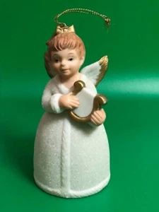 Vintage HOMCO Engel mit Harfenglocke weiß Zucker Biskuit Ornament - Bild 1 von 3