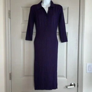 Lacoste Women's Long Sleeve Ribbed Wool Dress Dark Purple Size 36/US-XS - Picture 1 of 15