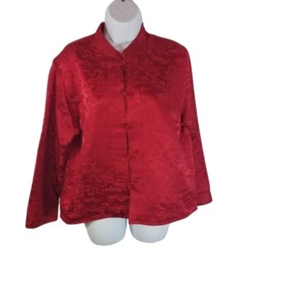 Chicos red silk chinese oriental kimono jacket womens M - Image 1 of 4