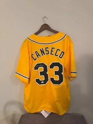 Autographed/Signed JOSE CANSECO Oakland Gold Baseball Jersey JSA COA Auto - Image 1 of 4
