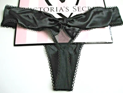 VICTORIA'S SECRET MUY SEXY Tanga Panty Negro Satinado M MEDIANO Arco Espalda VS Foto 1 de 4