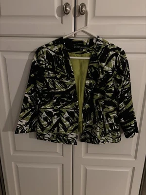 Kasper Womens Green Black Linen Blend Blazer Size 10p - Image 1 of 4
