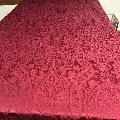 Holiday Textile Collection – Vintage Burgundy Damask Tablecloth – 66” x 116” - Image 1 of 4