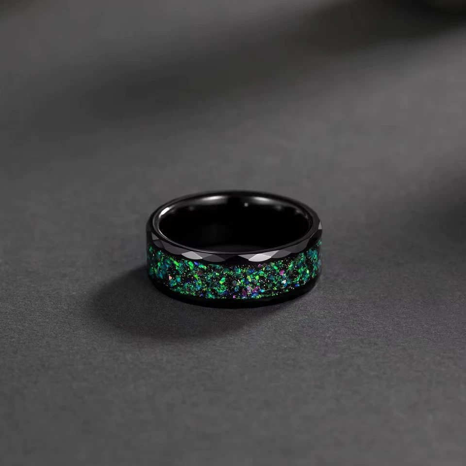 Anillo Galaxy Opal Negro TALLA 11 Hecho a Mano Joyería Para Hombre Carburo de Tungsteno Foto 1 de 2