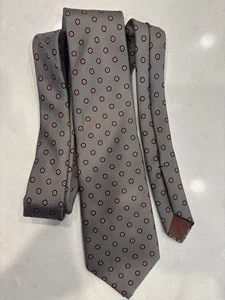 Vintage Yves Saint Laurent Herren Krawatte, YSL Logo, grau mit roten Tupfen - Bild 1 von 6