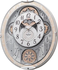 RHYTHM Wall Clock Radio Clock Analog Karakuri 48 Songs Melody White 45.7x37.9x8. - Picture 1 of 7